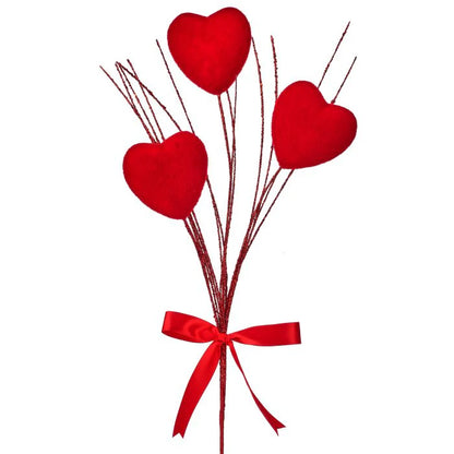 24 Inch Red Flocked Heart Stem