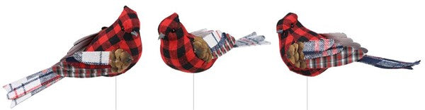 7 Inch Red Black Plaid Cardinal On Wire