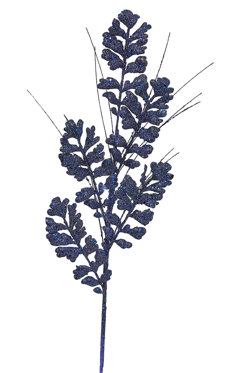 29 Inch Midnight Blue Glitter Sequin Forest Fern Spray