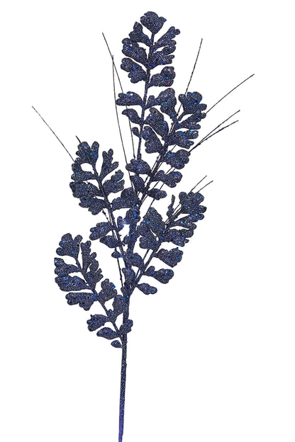 29 Inch Midnight Blue Glitter Sequin Forest Fern Spray