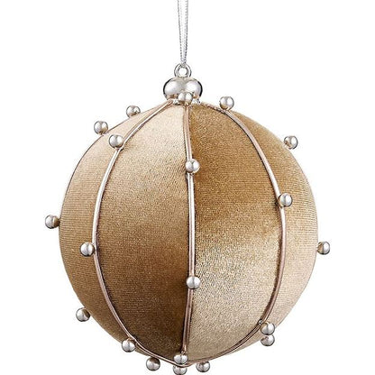 6 Inch Taupe Bead Velvet Ball Ornament