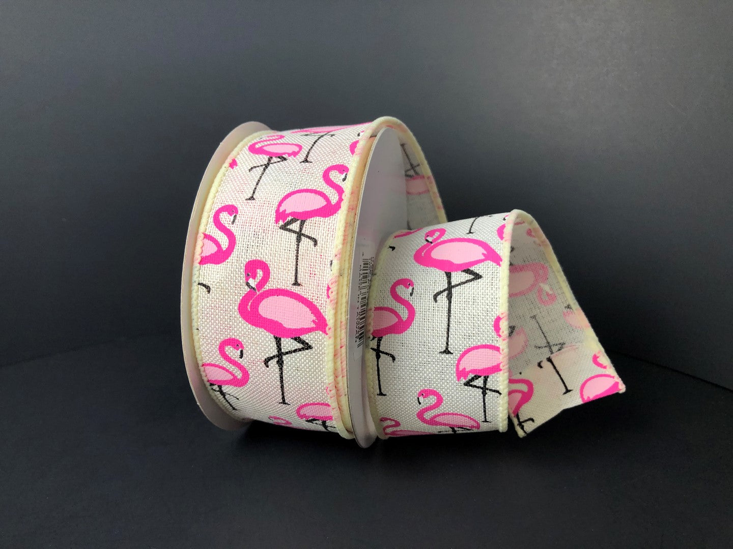 1.5 Inch By 10 Yard Ivory Base With Pink Flamingos Ribbon