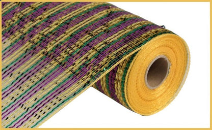 10 Inch By 10 Yard Gold Green And Purple Thin Striped Foil Mesh