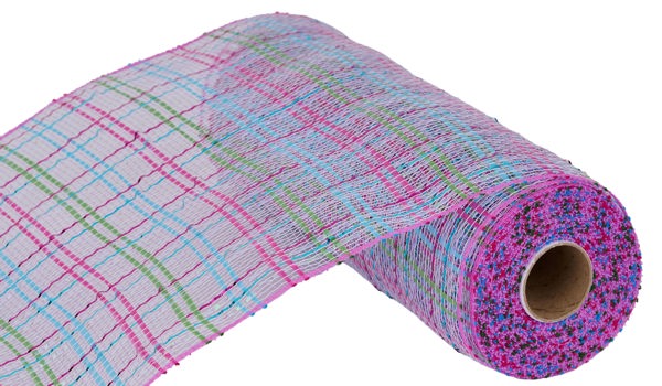 10 Inch By 10 Yard Lavender Pink Turquoise Lime Foil Plaid Netting