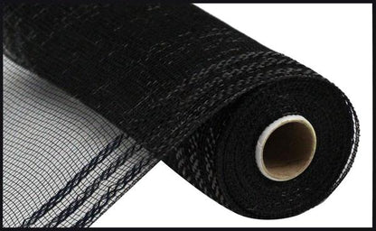 10 Inch By 10 Yard Black Border Stripe Metallic Mesh