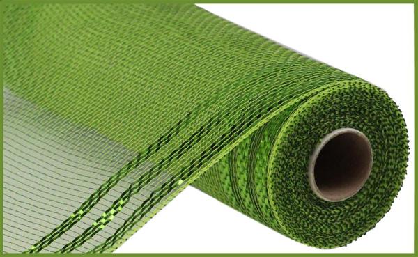 10 Inch By 10 Yard Apple And Moss Green Border Stripe Metallic Mesh