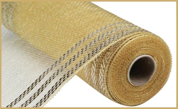 10 Inch By 10 Yard Champagne With Champagne Border Stripe Mesh