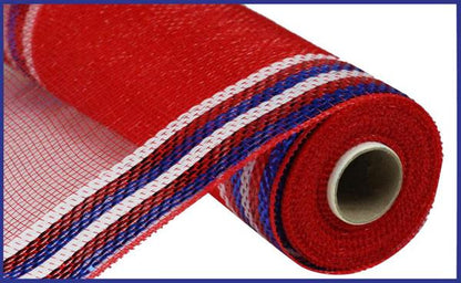 10 Inch By 10 Yard Red White And Blue Border Stripe Metallic Netting