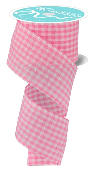 2.5 Inch By 10 Yard Light Pink And White Gingham Ribbon