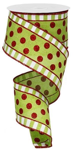 2.5 Inch By 10 Yard Red And Green Polka Dot Ribbon