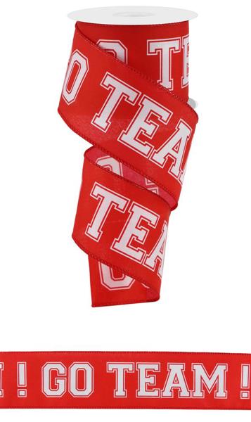 2.5 Inch By 10 Yard Red And White Go Team Ribbon