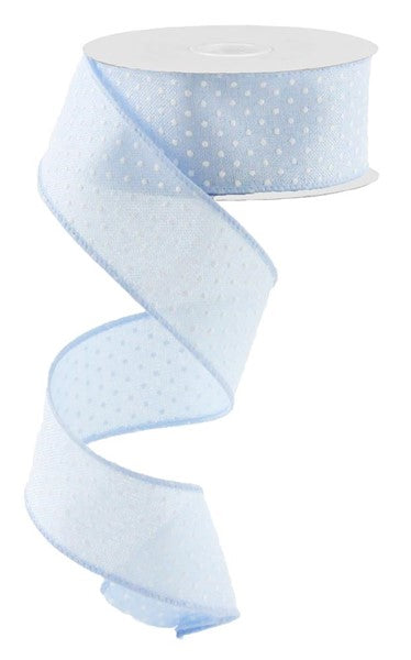 1.5 Inch By 10 Yard Pale Blue And White Raised Polka Dots Ribbon