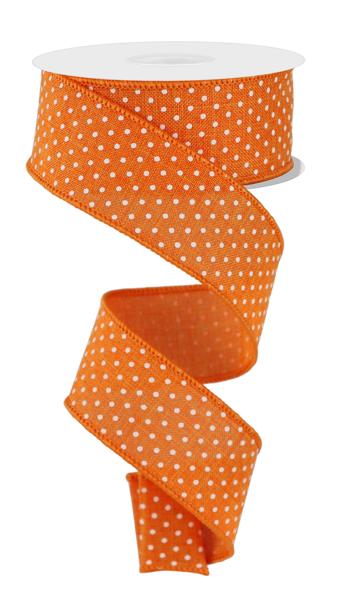 1.5 Inch By 10 Yards Raised Orange And White Polka Dot Ribbon