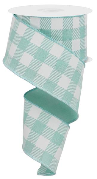 2.5 Inch By 10 Yard Mint Green And White Check Ribbon