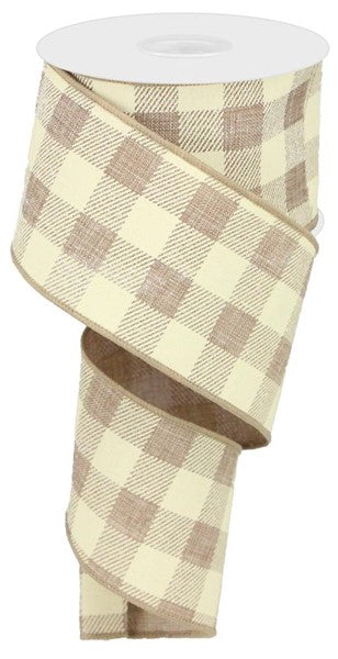 2.5 Inch By 10 Yard Light Beige And Ivory Check Ribbon