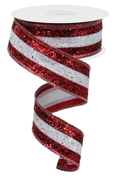 1.5 Inch By 10 Yard Red And White Large Glitter Ribbon