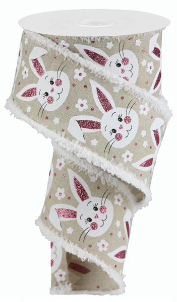 2.5 Inch By 10 Yard Easter Bunny Face With White Drift Edge Ribbon