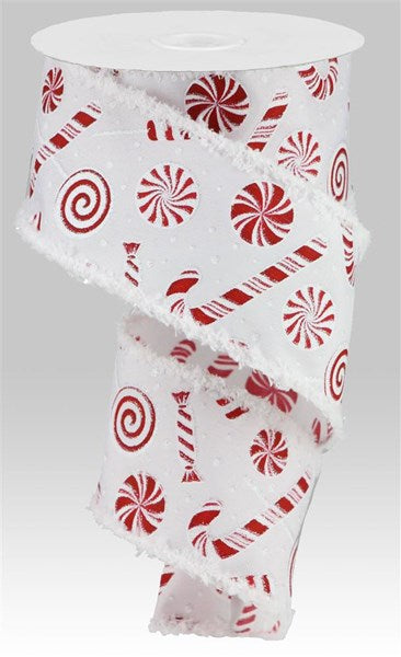 2.5 Inch By 10 Yard Candy Cane Peppermint Ribbon With Drift