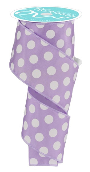 2.5 Inch By 10 Yard Lavender And White Polka Dot Ribbon