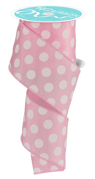 2.5 Inch By 10 Yard Pink And White Large Polka Dot Ribbon