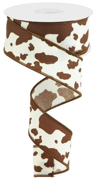 1.5 Inch By 10 Yard Brown And White Cow Print Ribbon