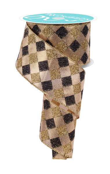 2.5 Inch By 10 Yard Gold And Black Diamond Check
