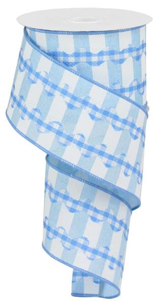 2.5 Inch By 10 Yard Light Blue And White Gingham Ricrac Ribbon