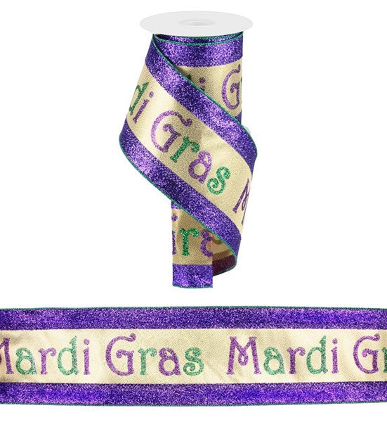 4 Inch By 10 Yard Mardi Gras Glitter Ribbon