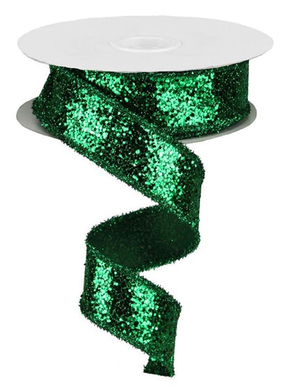 1.5 Inch By 10 Yard Emerald Green Large Glitter With Drift Edges Ribbon