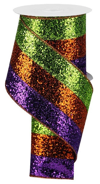 4 Inch By 10 Yard Purple Orange Lime Large Glitter Ribbon