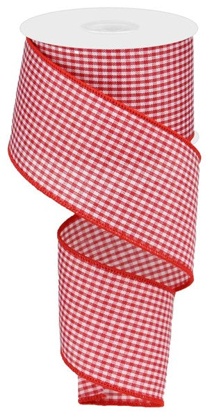 2.5 Inch By 10 Yard Red And White Mini Gingham Check Ribbon