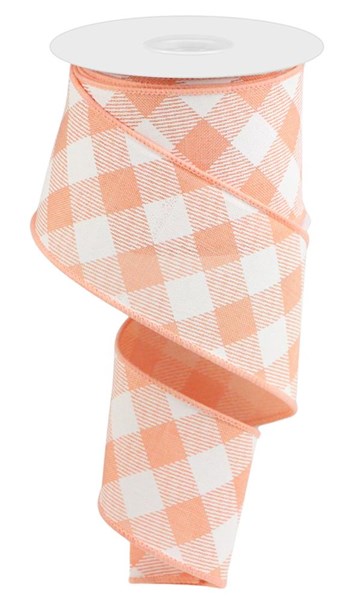 2.5 Inch By 10 Yard Peach And White Diagonal Check Ribbon