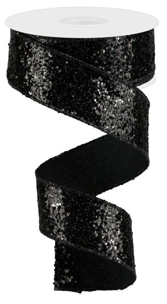 1.5 Inch By 10 Yard Black Large Glitter Ribbon