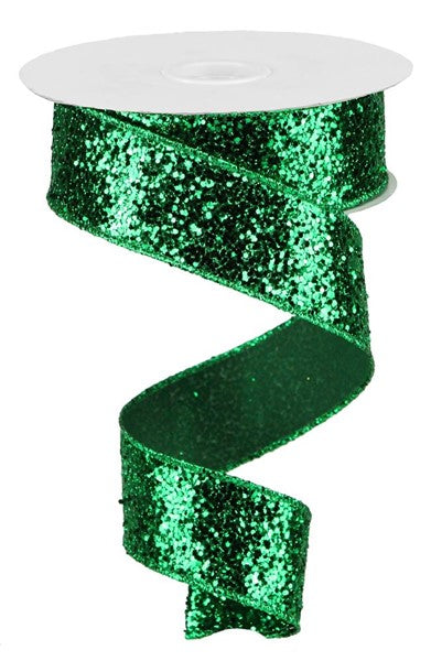 1.5 Inch By 10 Yard Emerald Green Large Glitter Ribbon