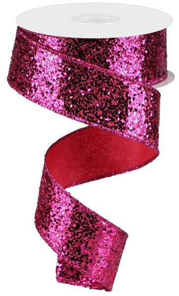 1.5 Inch By 10 Yard Fuchsia Large Glitter Ribbon