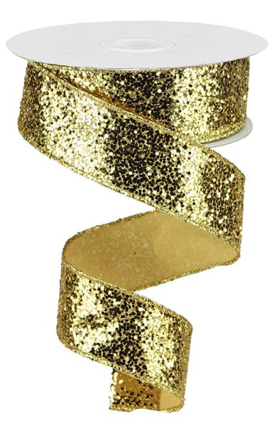 1.5 Inch By 10 Yard Large Gold Glitter Ribbon