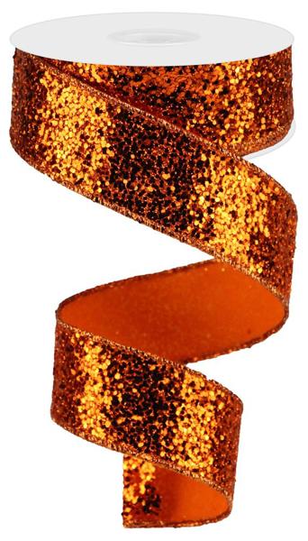 1.5 Inch By 10 Yard Orange Large Glitter Ribbon