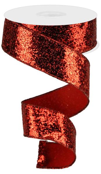 1.5 Inch By 10 Yard Red Large Glitter Ribbon