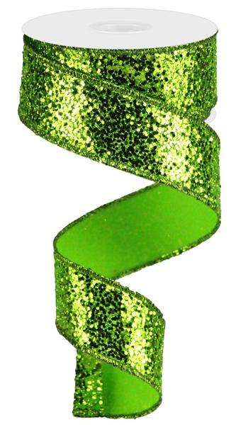 1.5 Inch By 10 Yard Lime Green Large Glitter Ribbon