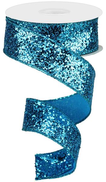 1.5 Inch By 10 Yard Turquoise Large Glitter Ribbon