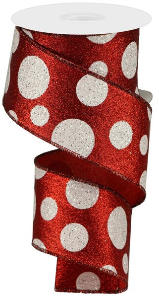 2.5 Inch By 10 Yard Red And White Giant Polka Dot Ribbon