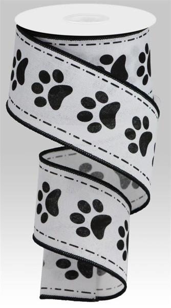 2.5 Inch By 10 Yard Black And White Paw Prints Ribbon