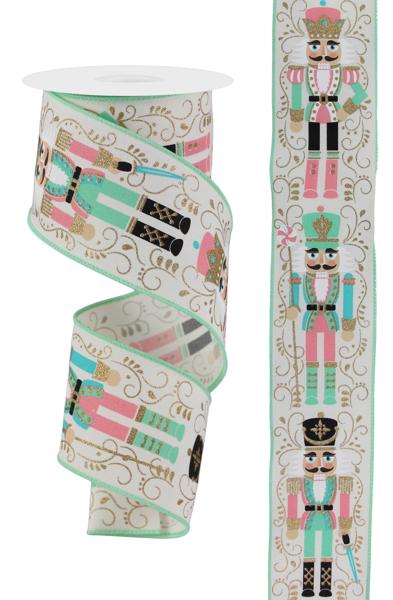 2.5 Inch By 10 Yard Pastel Nutcracker With Mint Edging Ribbon