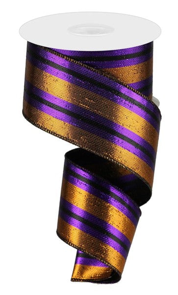 2.5 Inch By 10 Yard Copper Purple And Black Metallic Vertical Stripe Ribbon