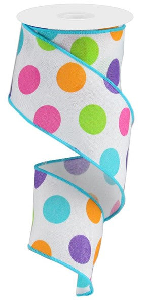 2.5 Inch By 10 Yard Multicolor Polka Dot Ribbon