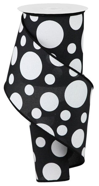 4 Inch By 10 Yard Black And White Polka Dot Ribbon