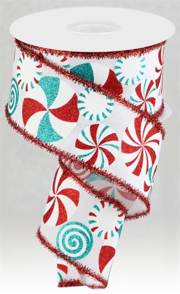 2.5 Inch By 10 Yard Red And Blue Bold Peppermint Tinsel Ribbon