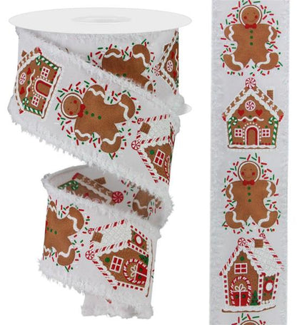 2.5 Inch By 10 Yard Gingerbread Ribbon With White Drift Edging