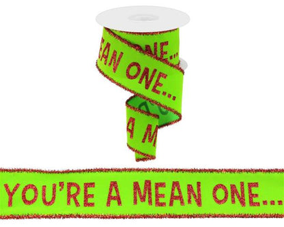 2.5 Inch By 10 Yard You're A Mean One With Red Tinsel Edge Ribbon