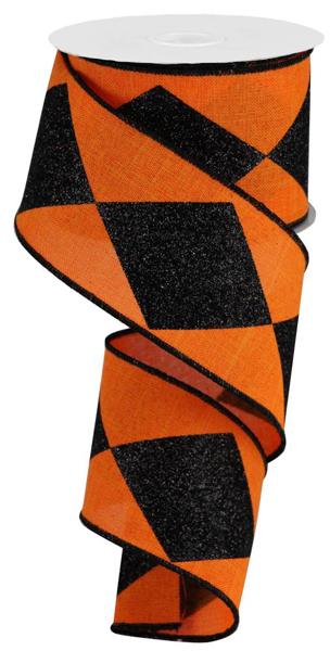 2.5 Inch By 10 Yard Orange And Black Bold Harlequin Ribbon